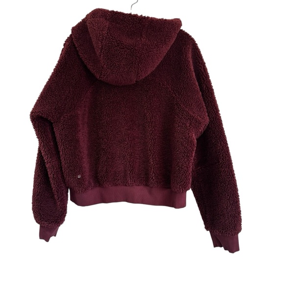 Lululemon Textured Fleece 1/2 Half Zip Hoodie Pullover Red Merlot W3FLRS Size 10 - Picture 4 of 15